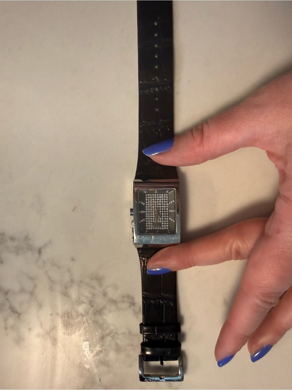 D&G Women's Black Leather Strap Watch with Silver Crystal Dial